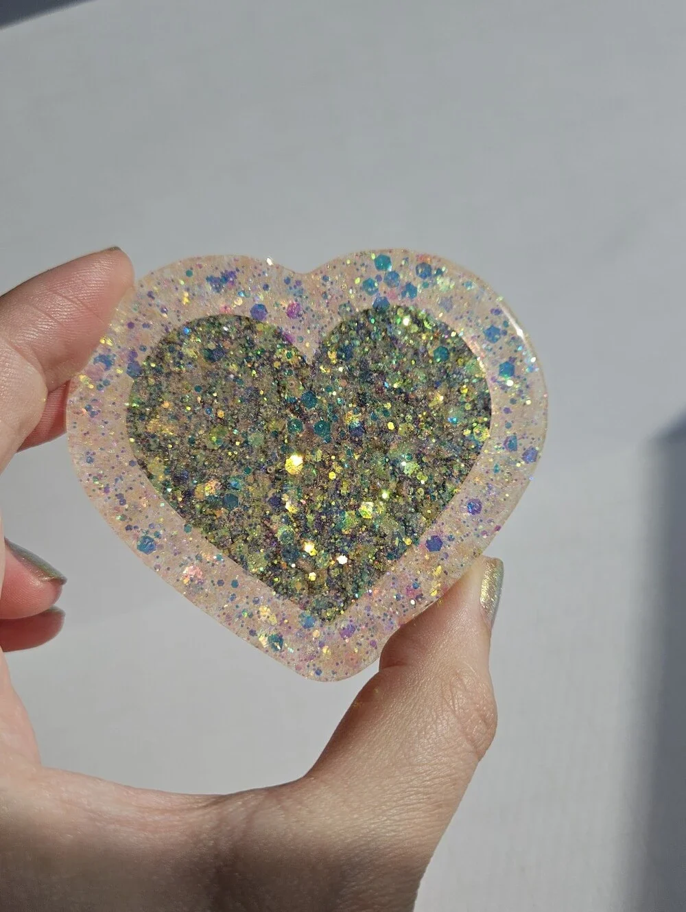 Handmade Heart Pocket Mirror Pink Glitter Princess Girly Cute Coquettecore Kawai